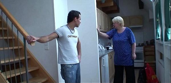  Big tits blonde granny pleases younger stranger